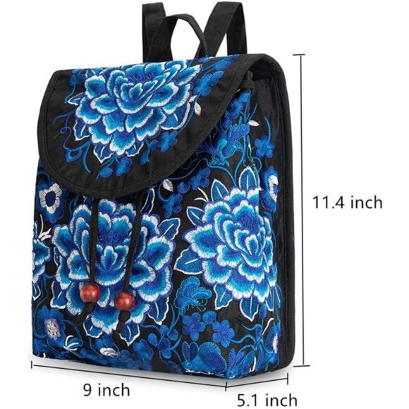 Vintage Embroidered Women Backpacks BohoBackpack Purse Ethnic Travel ShoulderBag - Picture 2 of 7